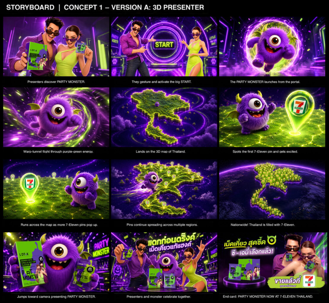 Final Storyboard โฆษณา PARTY MONSTER ก่อนผลิต 3D Animation โดย Dynamicwork